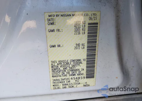 2015 Nissan Altima 2.5 S z USA, uszkodzony, nr VIN 1N4AL3AP1FC454859